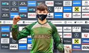 11 October 2020; Oisin O’Callaghan of Ireland celebrates after winning the Junior Men’s Downhill event during the UCI 2020 Mountain Bike World Championships in Salzburg, Austria. Photo by Simon Wilkinson/Sportsfile