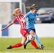 10 October 2020; Jamie Finn of Shelbourne is tackled by Aoife Cronin of Treaty United during the Women's National League match between Treaty United and Shelbourne at Jackman Park in Limerick. Photo by Ramsey Cardy/Sportsfile