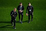 11 October 2020; Republic of Ireland players, from left, Daryl Horgan, Sean Maguire and Jack Byrne ahead of the UEFA Nations League B match between Republic of Ireland and Wales at the Aviva Stadium in Dublin. Photo by Eóin Noonan/Sportsfile
