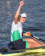 11 October 2020; Sanita Puspure of Ireland celebrates after winning the Women’s Single Sculls A Final during day three of the 2020 European Rowing Championships in Poznan, Poland. Photo by Jakub Piaseki/Sportsfile