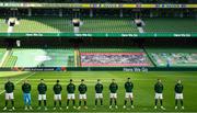 11 October 2020; Republic of Ireland players line-up ahead of the UEFA Nations League B match between Republic of Ireland and Wales at the Aviva Stadium in Dublin. Photo by Stephen McCarthy/Sportsfile
