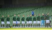 11 October 2020; A ball boy stands for the national anthem prior to the UEFA Nations League B match between Republic of Ireland and Wales at the Aviva Stadium in Dublin. Photo by Seb Daly/Sportsfile