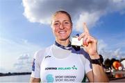 11 October 2020; Sanita Puspure of Ireland celebrates with her gold medal after winning the Women’s Single Sculls A Final during day three of the 2020 European Rowing Championships in Poznan, Poland. Photo by Jakub Piaseki/Sportsfile