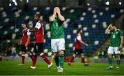 11 October 2020; Liam Boyce of Northern Ireland reacts after missing an opportunity in the dying minutes during the UEFA Nations League B match between Northern Ireland and Austria at the National Football Stadium at Windsor Park in Belfast. Photo by David Fitzgerald/Sportsfile
