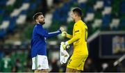 11 October 2020; Stuart Dallas of Northern Ireland and Pavao Pervan of Austria during the UEFA Nations League B match between Northern Ireland and Austria at the National Football Stadium at Windsor Park in Belfast. Photo by David Fitzgerald/Sportsfile