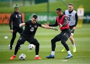 12 October 2020; Aaron Connolly is tackled by Adam Idah during a Republic of Ireland training session at the FAI National Training Centre in Abbotstown, Dublin. Photo by Stephen McCarthy/Sportsfile