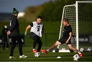 12 October 2020; Aaron Connolly and Daryl Horgan, right, during a Republic of Ireland training session at the FAI National Training Centre in Abbotstown, Dublin. Photo by Stephen McCarthy/Sportsfile