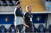 13 October 2020; Republic of Ireland assistant managers John O'Shea, left, and Alan Reynolds prior to the UEFA European U21 Championship Qualifier match between Italy and Republic of Ireland at Garibaldi-Romeo Anconetani Arena in Pisa, Italy. Photo by Roberto Bregani/Sportsfile