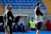 13 October 2020; Republic of Ireland manager Jim Crawford, left, and assistant manager John O'Shea prior to the UEFA European U21 Championship Qualifier match between Italy and Republic of Ireland at Arena Garibaldi in Pisa, Italy. Photo by Roberto Bregani/Sportsfile