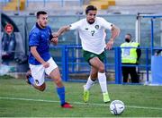 13 October 2020; Zack Elbouzedi of Republic of Ireland in action against Samuele Ricci of Italy during the UEFA European U21 Championship Qualifier match between Italy and Republic of Ireland at Arena Garibaldi in Pisa, Italy. Photo by Roberto Bregani/Sportsfile
