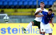 13 October 2020; Conor Masterson of Republic of Ireland in action against Patrick Cutrone of Italy during the UEFA European U21 Championship Qualifier match between Italy and Republic of Ireland at Arena Garibaldi in Pisa, Italy. Photo by Roberto Bregani/Sportsfile