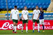 13 October 2020; Republic of Ireland players, from left, Conor Coventry, Jack Taylor and Conor Masterson react after conceding their side's second goal during the UEFA European U21 Championship Qualifier match between Italy and Republic of Ireland at Arena Garibaldi in Pisa, Italy. Photo by Roberto Bregani/Sportsfile