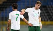 13 October 2020; Nathan Collins, right, and Zack Elbouzedi of Republic of Ireland following the UEFA European U21 Championship Qualifier match between Italy and Republic of Ireland at Arena Garibaldi in Pisa, Italy. Photo by Roberto Bregani/Sportsfile