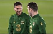 13 October 2020; Matt Doherty, left, and Kevin Long during a Republic of Ireland Training Session at Helsingin Olympiastadion in Helsinki, Finland. Photo by Jussi Eskola/Sportsfile