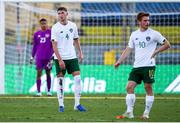 13 October 2020; Conor Masterson and Connor Ronan of Republic of Ireland react after their side coneded their first goal during the UEFA European U21 Championship Qualifier match between Italy and Republic of Ireland at Arena Garibaldi in Pisa, Italy. Photo by Roberto Bregani/Sportsfile