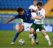 13 October 2020; Connor Ronan of Republic of Ireland and Samuele Ricci of Italy during the UEFA European U21 Championship Qualifier match between Italy and Republic of Ireland at Arena Garibaldi in Pisa, Italy. Photo by Roberto Bregani/Sportsfile