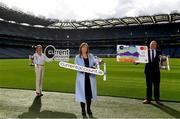 15 October 2020; currentaccount.ie are the new title sponsors of the All-Ireland Ladies Club Football Championships. currentaccount.ie will also sponsor the LGFA All-Ireland Club 7s and the LGFA’s National Volunteer awards. In attendance to mark the new partnership are, from left to right, Kira Magennis, Head of SEPA Payments, Helen O’Rourke, LGFA CEO, and Seamus Newcombe, CEO currentaccount.ie, at Croke Park in Dublin. To find out more about Current Account from your Credit Union, visit https://currentaccount.ie/ Photo by Harry Murphy/Sportsfile