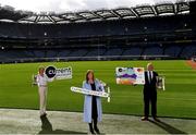 15 October 2020; currentaccount.ie are the new title sponsors of the All-Ireland Ladies Club Football Championships. currentaccount.ie will also sponsor the LGFA All-Ireland Club 7s and the LGFA’s National Volunteer awards. In attendance to mark the new partnership are, from left to right, Kira Magennis, Head of SEPA Payments, Helen O’Rourke, LGFA CEO, and Seamus Newcombe, CEO currentaccount.ie, at Croke Park in Dublin. To find out more about Current Account from your Credit Union, visit https://currentaccount.ie/ Photo by Harry Murphy/Sportsfile