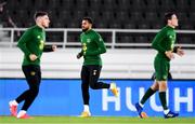 14 October 2020; Cyrus Christie of Republic of Ireland warms-up ahead of the UEFA Nations League B match between Finland and Republic of Ireland at Helsingin Olympiastadion in Helsinki, Finland. Photo by Jussi Eskola/Sportsfile