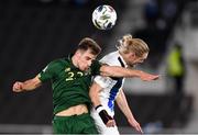 14 October 2020; Jayson Molumby of Republic of Ireland in action against Fredrik Jenson of Finland during the UEFA Nations League B match between Finland and Republic of Ireland at Helsingin Olympiastadion in Helsinki, Finland. Photo by Jussi Eskola/Sportsfile