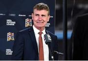 14 October 2020; Republic of Ireland manager Stephen Kenny is interviewed following the UEFA Nations League B match between Finland and Republic of Ireland at Helsingin Olympiastadion in Helsinki, Finland. Photo by Jussi Eskola/Sportsfile