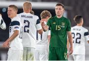 14 October 2020; Dara O'Shea of Republic of Ireland with Paulus Arajuuri, 2, of Finland following the UEFA Nations League B match between Finland and Republic of Ireland at Helsingin Olympiastadion in Helsinki, Finland. Photo by Mauri Forsblom/Sportsfile