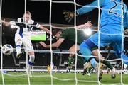14 October 2020; Fredrik Jenson of Finland shoots to score his side's first goal during the UEFA Nations League B match between Finland and Republic of Ireland at Helsingin Olympiastadion in Helsinki, Finland. Photo by Jussi Eskola/Sportsfile