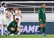 14 October 2020; Aaron Connolly, left, and Adam Idah of Republic of Ireland following the UEFA Nations League B match between Finland and Republic of Ireland at Helsingin Olympiastadion in Helsinki, Finland. Photo by Jussi Eskola/Sportsfile