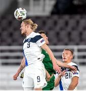 14 October 2020; Fredrik Jensen of Finland in action against Dara O'Shea of Republic of Ireland during the UEFA Nations League B match between Finland and Republic of Ireland at Helsingin Olympiastadion in Helsinki, Finland. Photo by Mauri Fordblom/Sportsfile