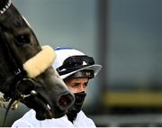 15 October 2020; Jockey Leigh Roche after riding Lustown Baba to victory in the TRM Waterford Testimonial Stakes at The Curragh Racecourse in Kildare. Photo by Seb Daly/Sportsfile