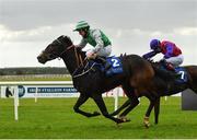 15 October 2020; Pretty Rebel, left, with Shane Foley up, on their way to winning the Equilux Works Or Your Money Back Handicap DIV I at The Curragh Racecourse in Kildare. Photo by Seb Daly/Sportsfile