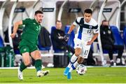 14 October 2020; Pyry Soiri of Finland in action against Enda Stevens of Republic of Ireland during the UEFA Nations League B match between Finland and Republic of Ireland at Helsingin Olympiastadion in Helsinki, Finland. Photo by Mauri Fordblom/Sportsfile