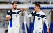 14 October 2020; Joona Toivio, left, and Robert Taylor of Finland celebrate following the UEFA Nations League B match between Finland and Republic of Ireland at Helsingin Olympiastadion in Helsinki, Finland. Photo by Mauri Fordblom/Sportsfile