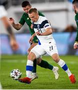 14 October 2020; Ilmari Niskanen of Finland and Enda Stevens of Republic of Ireland during the UEFA Nations League B match between Finland and Republic of Ireland at Helsingin Olympiastadion in Helsinki, Finland. Photo by Mauri Fordblom/Sportsfile