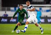 14 October 2020; Jeff Hendrick of Republic of Ireland and Paulus Arajuuri of Finland during the UEFA Nations League B match between Finland and Republic of Ireland at Helsingin Olympiastadion in Helsinki, Finland. Photo by Mauri Fordblom/Sportsfile