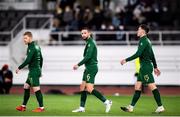 14 October 2020; Republic of Ireland players, from left, Daryl Horgan, Conor Hourihane and Dara O'Shea ahead of the UEFA Nations League B match between Finland and Republic of Ireland at Helsingin Olympiastadion in Helsinki, Finland. Photo by Jussi Eskola/Sportsfile