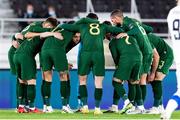 14 October 2020; Republic of Ireland captain Shane Duffy speaks in the team huddle ahead of the UEFA Nations League B match between Finland and Republic of Ireland at Helsingin Olympiastadion in Helsinki, Finland. Photo by Jussi Eskola/Sportsfile