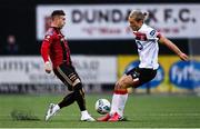 16 October 2020; Danny Grant of Bohemians in action against Greg Sloggett of Dundalk during the SSE Airtricity League Premier Division match between Dundalk and Bohemians at Oriel Park in Dundalk, Louth. Photo by Harry Murphy/Sportsfile