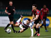 16 October 2020; Michael Duffy of Dundalk is tackled by Michael Barker of Bohemians during the SSE Airtricity League Premier Division match between Dundalk and Bohemians at Oriel Park in Dundalk, Louth. Photo by Harry Murphy/Sportsfile