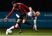 16 October 2020; Danny Mandroiu of Bohemians is fouled by Chris Shields of Dundalk during the SSE Airtricity League Premier Division match between Dundalk and Bohemians at Oriel Park in Dundalk, Louth. Photo by Harry Murphy/Sportsfile