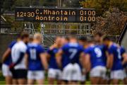 17 October 2020; A general view of the scoreboard as Wicklow players huddle before the Allianz Football League Division 4 Round 6 match between Wicklow and Antrim at the County Grounds in Aughrim, Wicklow. Photo by Ray McManus/Sportsfile