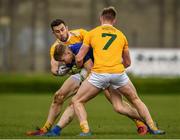 17 October 2020; Andy Maher of Wicklow in action against Peter Healy, 7, and Conor Murray of Antrim during the Allianz Football League Division 4 Round 6 match between Wicklow and Antrim at the County Grounds in Aughrim, Wicklow. Photo by Ray McManus/Sportsfile