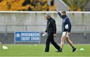 17 October 2020; Kerry manager Peter Keane speaks to Peter Crowley prior to the Allianz Football League Division 1 Round 6 match between Monaghan and Kerry at Grattan Park in Inniskeen, Monaghan. Photo by Brendan Moran/Sportsfile