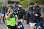 17 October 2020; Dara Moynihan, left, and Sean O'Shea of Kerry arrive wearing a facemask prior to the Allianz Football League Division 1 Round 6 match between Monaghan and Kerry at Grattan Park in Inniskeen, Monaghan. Photo by Brendan Moran/Sportsfile