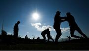 17 October 2020; Dublin players warm up prior to the EirGrid GAA Football All-Ireland U20 Championship Semi-Final match between Dublin and Tyrone at Kingspan Breffni Park in Cavan. Photo by David Fitzgerald/Sportsfile