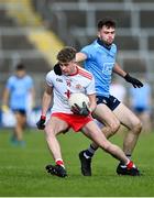 17 October 2020; Tiarnán Quinn of Tyrone in action against Seán Foran of Dublin during the EirGrid GAA Football All-Ireland U20 Championship Semi-Final match between Dublin and Tyrone at Kingspan Breffni Park in Cavan. Photo by David Fitzgerald/Sportsfile