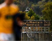 17 October 2020; The scoreboard at the end of the Allianz Football League Division 4 Round 6 match between Wicklow and Antrim at the County Grounds in Aughrim, Wicklow. Photo by Ray McManus/Sportsfile