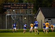 17 October 2020; Dermot McAleese, 19, of Antrim kicks the ball towards goal near the end of the Allianz Football League Division 4 Round 6 match between Wicklow and Antrim at the County Grounds in Aughrim, Wicklow. Wicklow scored one further point before the final whistle. Photo by Ray McManus/Sportsfile