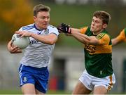17 October 2020; Conor McCarthy of Monaghan in action against Gavin White of Kerry during the Allianz Football League Division 1 Round 6 match between Monaghan and Kerry at Grattan Park in Inniskeen, Monaghan. Photo by Brendan Moran/Sportsfile