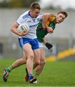 17 October 2020; Michael Bannigan of Monaghan in action against Gavin White of Kerry during the Allianz Football League Division 1 Round 6 match between Monaghan and Kerry at Grattan Park in Inniskeen, Monaghan. Photo by Brendan Moran/Sportsfile